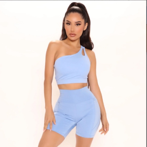 Fashion Nova Pants - Fashion Nova Biker Shorts Light Blue - Never Worn